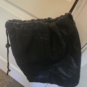 Black Drawstring Leather Bag
